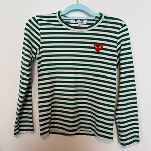 Comme De Garcons Play Shirt Women S Striped Long Sleeve Green White Heart Japan